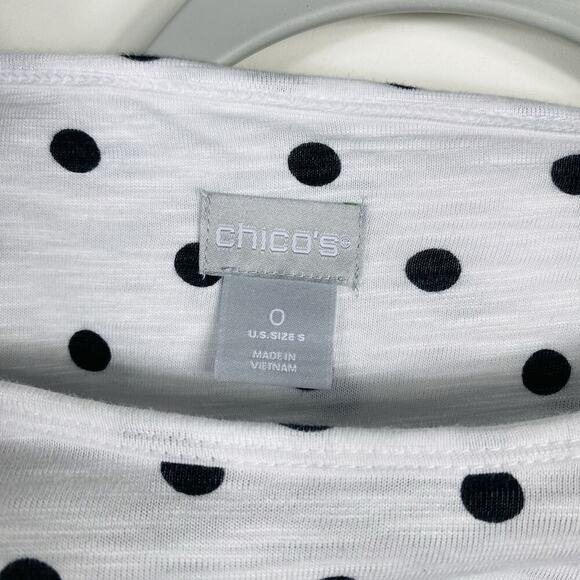 Chico's Size Small 4 0 Polka Dot Elbow Sleeve Slub Knit Top White Black - Picture 3 of 4